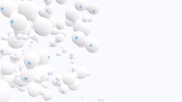 Molekuly bílého vodíku se točí na bílém pozadí. Loopable animation of H2 molecules floate in air. Koncept zeleného vodíku — Stock video