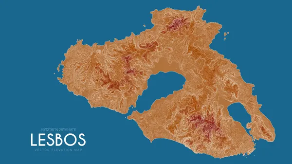 Mapa topográfico de Lesbos, Grécia. Vetor mapa de elevação detalhado de ilha. Geográfico elegante paisagem esboço cartaz. — Vetor de Stock
