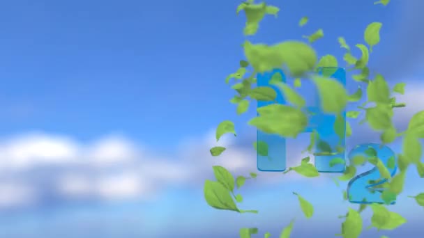 Le foglie verdi girano intorno al simbolo H2. Idrogeno verde sullo sfondo del cielo. Loopable — Video Stock