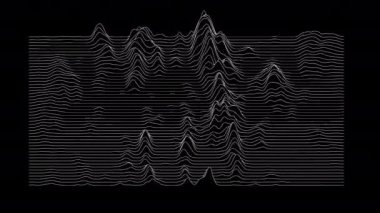 Siyah arkaplandaki ses dalgaları. Soyut müzik dalgaları salınımı. Fütürist ses dalgası görselleştirmesi. Sentetik müzik teknolojisi örneği. Akort yazdırma.