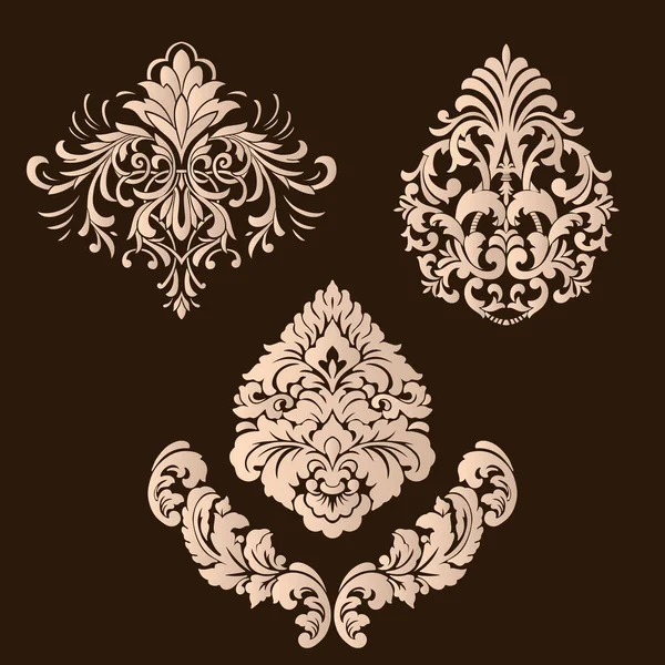 Conjunto vetorial de elementos ornamentais damasco. Elementos abstratos florais elegantes para design. Perfeito para convites, cartões etc. —  Vetores de Stock