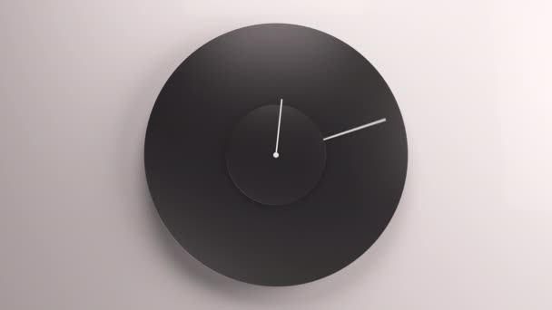 Reloj negro minimalista en una pared. Movimiento rápido de flecha de minuto y hora. 3d renderizar. — Vídeos de Stock