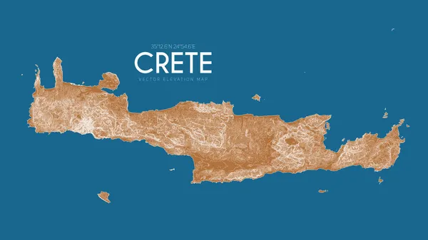 Mapa topográfico de Creta, Grécia. Vetor mapa de elevação detalhado de ilha. Geográfico elegante paisagem esboço cartaz. —  Vetores de Stock