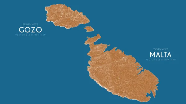 Topographische Karte von Malta und Gozo, Italien. Vektor detaillierte Übersichtskarte der Insel. Geografische elegante Landschaft umreißt Plakat. — Stockvektor