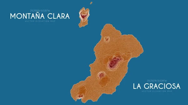 Topographic map of La Graciosa, Canary Islands, Spain. 벡터는 섬의 고도 지도를 구체화 한다. 지리적으로 아름다운 윤곽있는 포스터. — 스톡 벡터