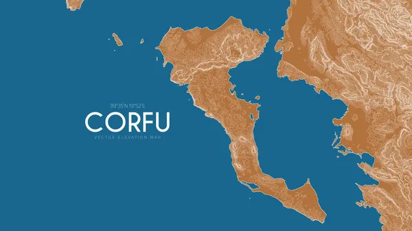 Topographische Karte von Korfu, Griechenland. Vektor detaillierte Übersichtskarte der Insel. Geografische elegante Landschaft umreißt Plakat. — Stockvektor
