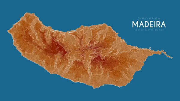 Mapa topográfico da Madeira, Portugal. Vetor mapa de elevação detalhado de ilha. Geográfico elegante paisagem esboço cartaz. — Vetor de Stock