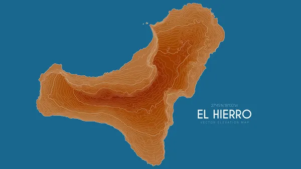 Mapa topográfico de El Hierro, Islas Canarias, España. Vector mapa detallado de la elevación de la isla. Paisaje geográfico elegante esquema cartel. — Archivo Imágenes Vectoriales