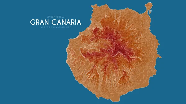 Mapa topográfico de Gran Canaria, Islas Canarias, España. Vector mapa detallado de la elevación de la isla. Paisaje geográfico elegante esquema cartel. — Archivo Imágenes Vectoriales