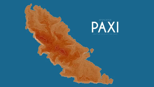 Mapa topográfico de Paxi, Grécia. Vetor mapa de elevação detalhado de ilha. Geográfico elegante paisagem esboço cartaz. —  Vetores de Stock