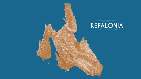 Topographische Karte von Kefalonia, Griechenland. Vektor detaillierte Übersichtskarte der Insel. Geografische elegante Landschaft umreißt Plakat. — Stockvektor