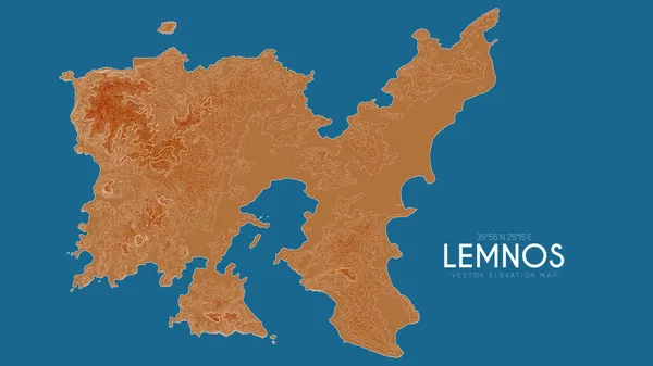 Mapa topográfico de Lemnos, Grecia. Vector mapa detallado de la elevación de la isla. Paisaje geográfico elegante esquema cartel. — Archivo Imágenes Vectoriales