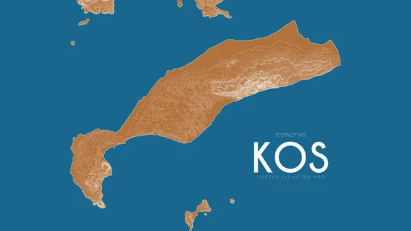 Topographische Karte von Kos, Griechenland. Vektor detaillierte Übersichtskarte der Insel. Geografische elegante Landschaft umreißt Plakat. — Stockvektor