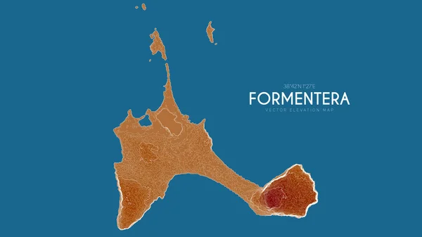 スペインのバレアレス諸島フォルメンテラ(Formentera)の地形図。島のベクトル詳細な標高地図。地理的エレガントな風景アウトラインポスター. — ストックベクタ