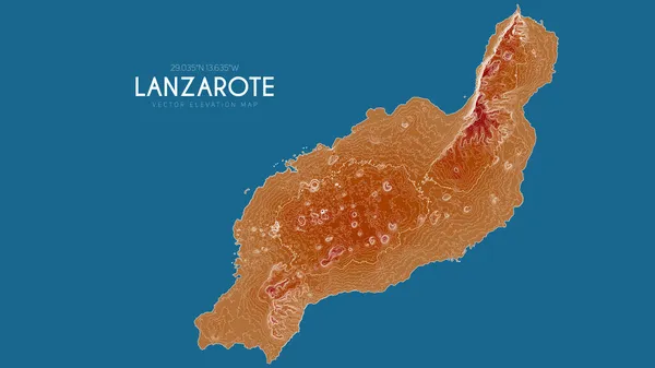 Mapa topográfico de Lanzarote, Ilhas Canárias, Espanha. Vetor mapa de elevação detalhado de ilha. Geográfico elegante paisagem esboço cartaz. —  Vetores de Stock