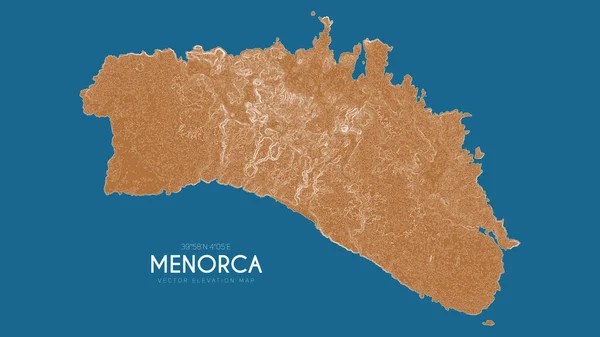 Mapa topograficzna Menorki, Baleary, Hiszpania. Wektor szczegółowa mapa wysokości wyspy. Geograficzny elegancki plakat krajobrazowy. — Wektor stockowy