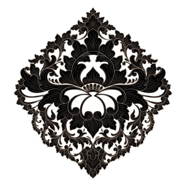 Damask merkez elementi izole edildi. Vektör damasyon illüstrasyonu.