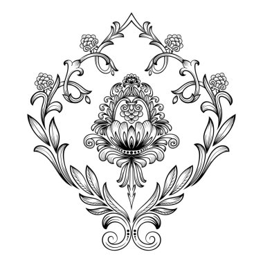 Damask merkez elementi izole edildi. Vektör damasyon illüstrasyonu.