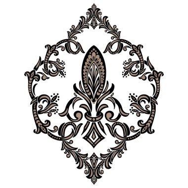 Damask merkez elementi izole edildi. Vektör damasyon illüstrasyonu.