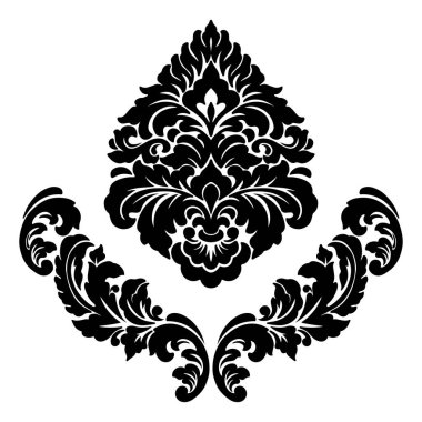 Damask merkez elementi izole edildi. Vektör damasyon illüstrasyonu.