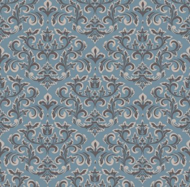 Damask kusursuz desen elementi. Vektör çiçek desenli kumaş süslemesi.