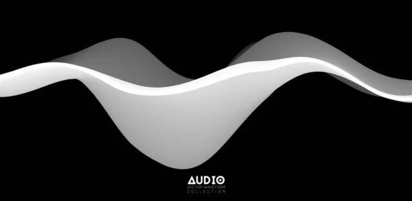 Visualización de ondas sonoras. Forma de onda sólida en blanco y negro 3D. Patrón de muestra de voz. — Vector de stock