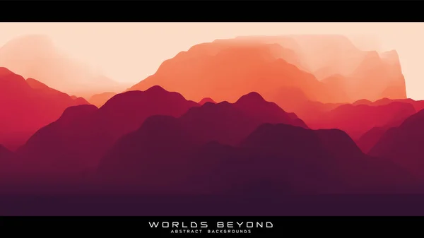 Dimma över bergen. Vektorlandskap panorama. Abstrakt röd lutning eroderad terräng. Världen bortom. — Stock vektor