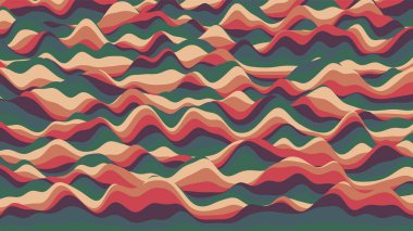 Retro kırmızımsı çizgiler, rengarenk çarpık arka plan. Optik illüzyon efektli prosedür dalgalanması arka planı