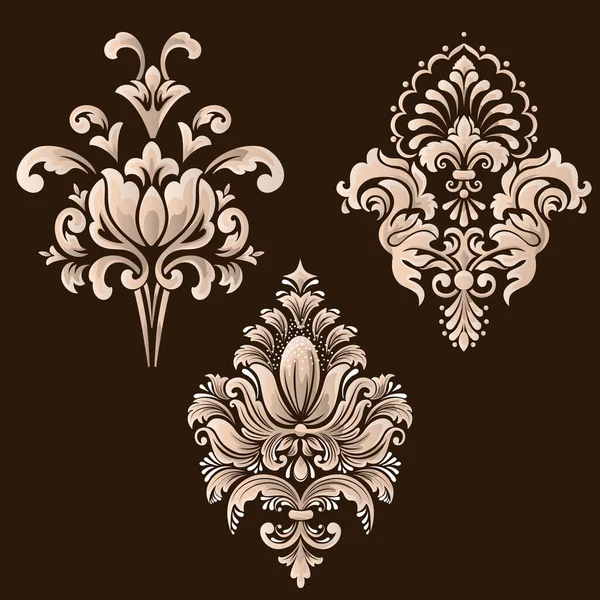 ダマスク装飾要素のベクトルセット。デザインのためのエレガントな花の抽象的な要素。招待状、カード等に最適. — ストックベクタ