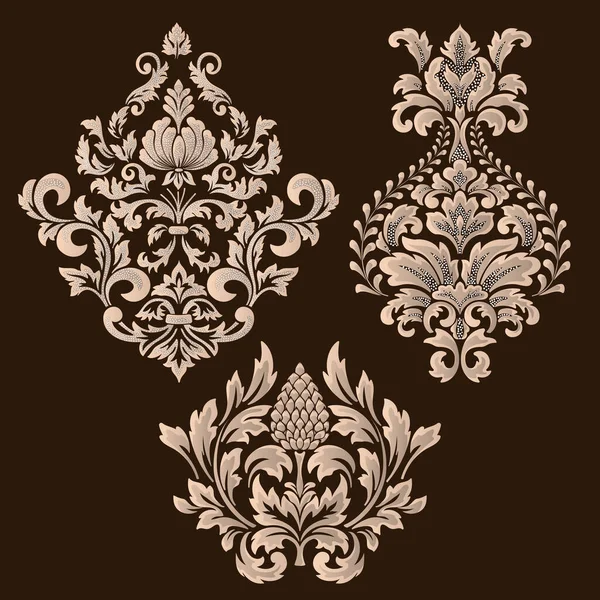 Vector set of damask ornamental elements. Elegant floral abstract elements for design. Perfect for invitations, cards etc. — Stock Vector