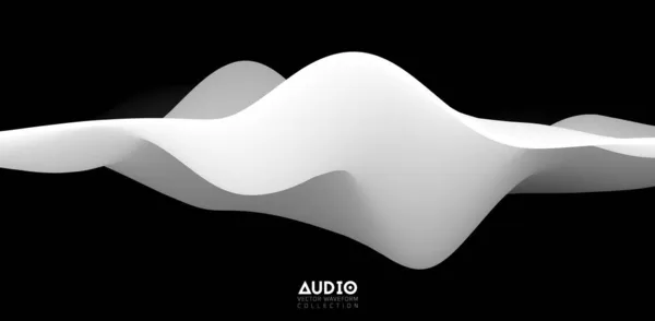 Visualización de ondas sonoras. Forma de onda sólida en blanco y negro 3D. Patrón de muestra de voz. — Vector de stock