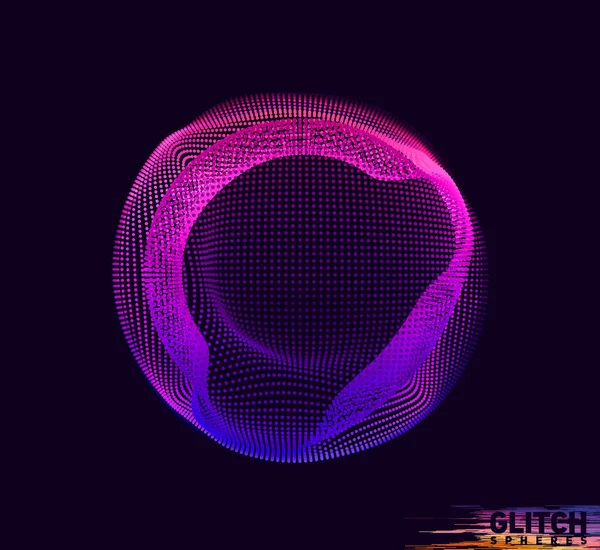 Corrupted violet point sphere. Abstract vector colorful mesh on dark background. Futuristic style card. — Stock Vector