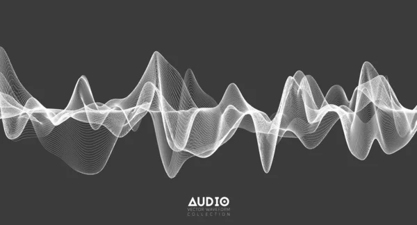 Onda de sonido de audio 3d. Oscilación de pulso de música blanca. Patrón de impulso brillante — Vector de stock