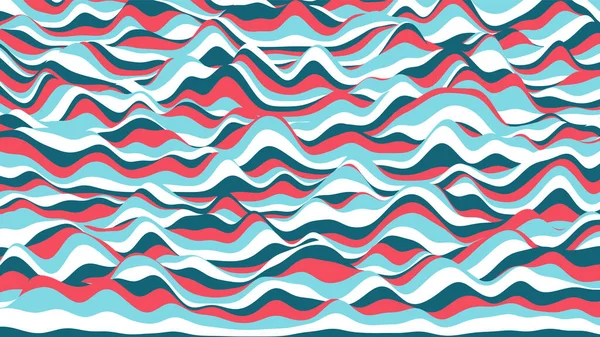Rayures rétro bleu et rouge déformé toile de fond. Fond d'ondulation vintage procédural avec effet illusion optique — Image vectorielle