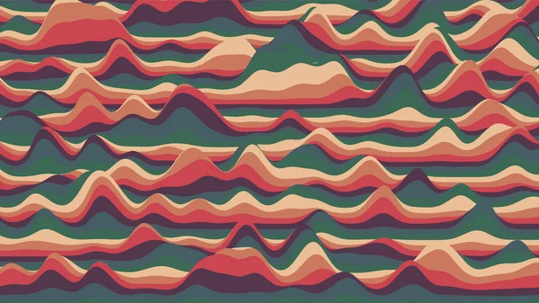 Retro rötliche Streifen bunt verzerrten Hintergrund. Prozeduraler Wellenhintergrund mit optischer Täuschung — Stockvektor