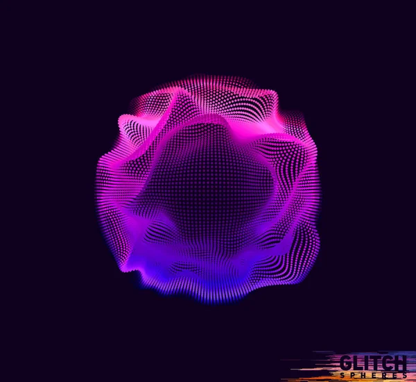 Esfera de ponto violeta corrompida. Malha colorida vetor abstrato sobre fundo escuro. Cartão de estilo futurista. — Vetor de Stock