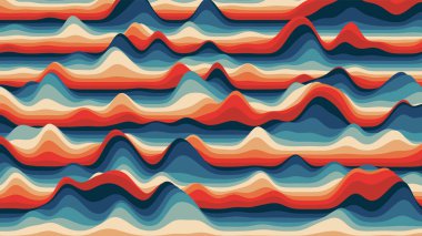 Retro kırmızımsı çizgiler, rengarenk çarpık arka plan. Optik illüzyon efektli prosedür dalgalanması arka planı