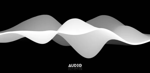 Visualización de ondas sonoras. Forma de onda sólida en blanco y negro 3D. Patrón de muestra de voz. — Vector de stock