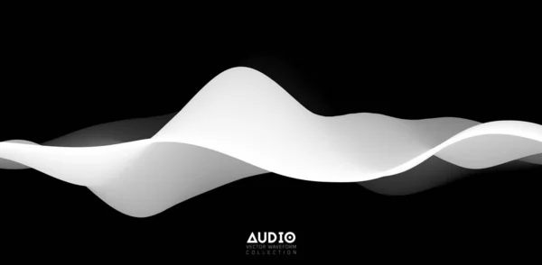 Visualisierung von Schallwellen. 3D schwarz-weiße Vollwellenform. Stimmmuster. — Stockvektor