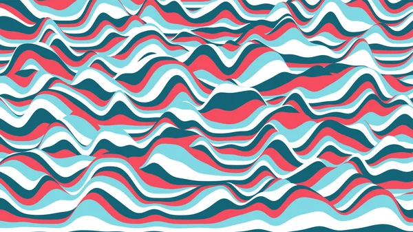 Retro mavi ve kırmızı çizgiler arkaplanı bozmuş. Optik illüzyon efektli eski usul dalgalanma arka planı — Stok Vektör