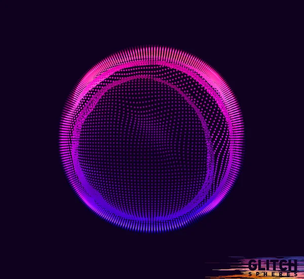 Esfera de punto violeta corrompida. Vector abstracto malla colorida sobre fondo oscuro. Tarjeta de estilo futurista. — Vector de stock