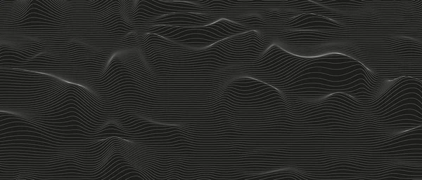 Siyah arkaplanda bozuk çizgi şekilleri olan soyut bir arkaplan. Tek renkli ses çizgisi dalgaları. — Stok Vektör