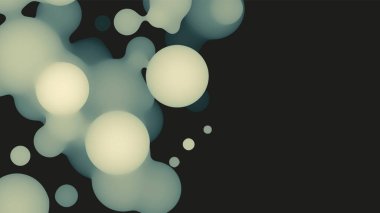 Açık yeşil topları olan soyut 3D sıvı meta-meta şekil. Sentetik sıvı pastel renkte organik damlacıklar..