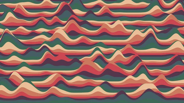 Retro reddish stripes colorful distorted backdrop. Procedural ripple background with optical illusion effect — Stock Vector