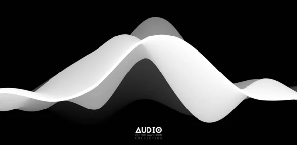 Visualización de ondas sonoras. Forma de onda sólida en blanco y negro 3D. Patrón de muestra de voz. — Vector de stock