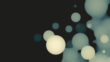 Açık yeşil topları olan soyut 3D sıvı meta-meta şekil. Sentetik sıvı pastel renkte organik damlacıklar..