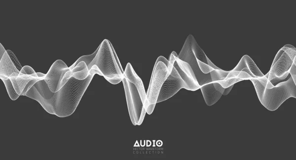 Onda de sonido de audio 3d. Oscilación de pulso de música blanca. Patrón de impulso brillante — Vector de stock