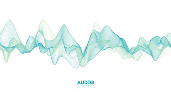 Onda de sonido de audio 3d. Oscilación de pulso de música verde claro. Patrón de impulso brillante — Vector de stock
