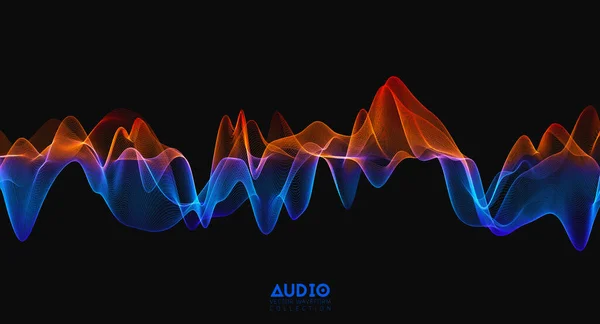3D-Audio-Soundwelle. Farbenfrohe Musik pulsiert. Leuchtendes Impulsmuster — Stockvektor