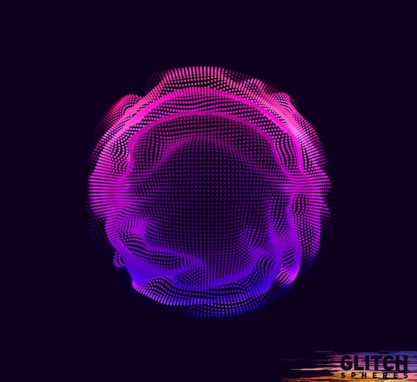 Esfera de ponto violeta corrompida. Malha colorida vetor abstrato sobre fundo escuro. Cartão de estilo futurista. — Vetor de Stock